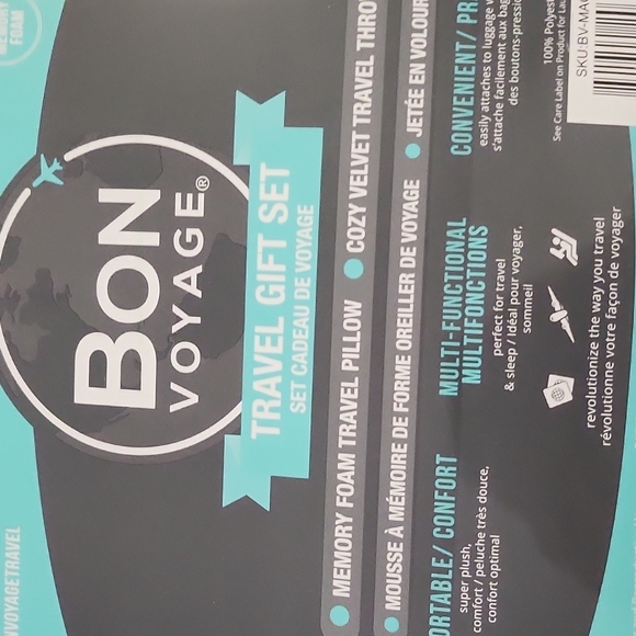 Bon Voyage Memory Foam Neck Pillow & Blanket Travel Gift Set - Picture 2 of 16